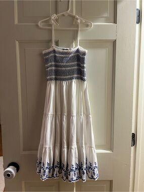Polo by Ralph Lauren White Dress with Blue Embroidery - Girls 10/12